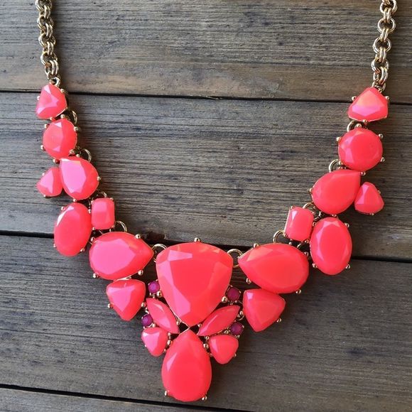 kate spade Neon Orange Chunky Crystal Gold Plated Statement Necklace! EUC - Picture 2 of 13
